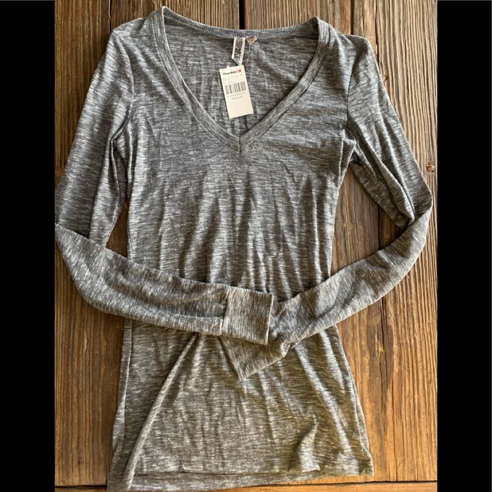 BKE sheer long sleeve v-neck shirt